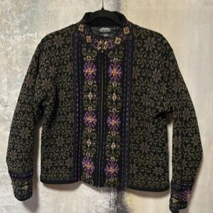 Icelandic Design Wool Blend Zip Up Cardigan Sweater, S